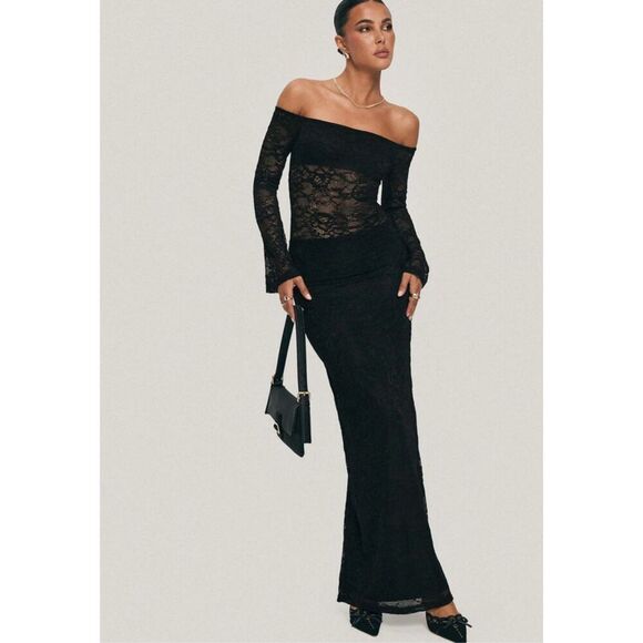 Princess Polly PINOT GRIGIO LONG SLEEVE LACE MAXI DRESS BLACK Size 8 Nwot - Picture 1 of 8